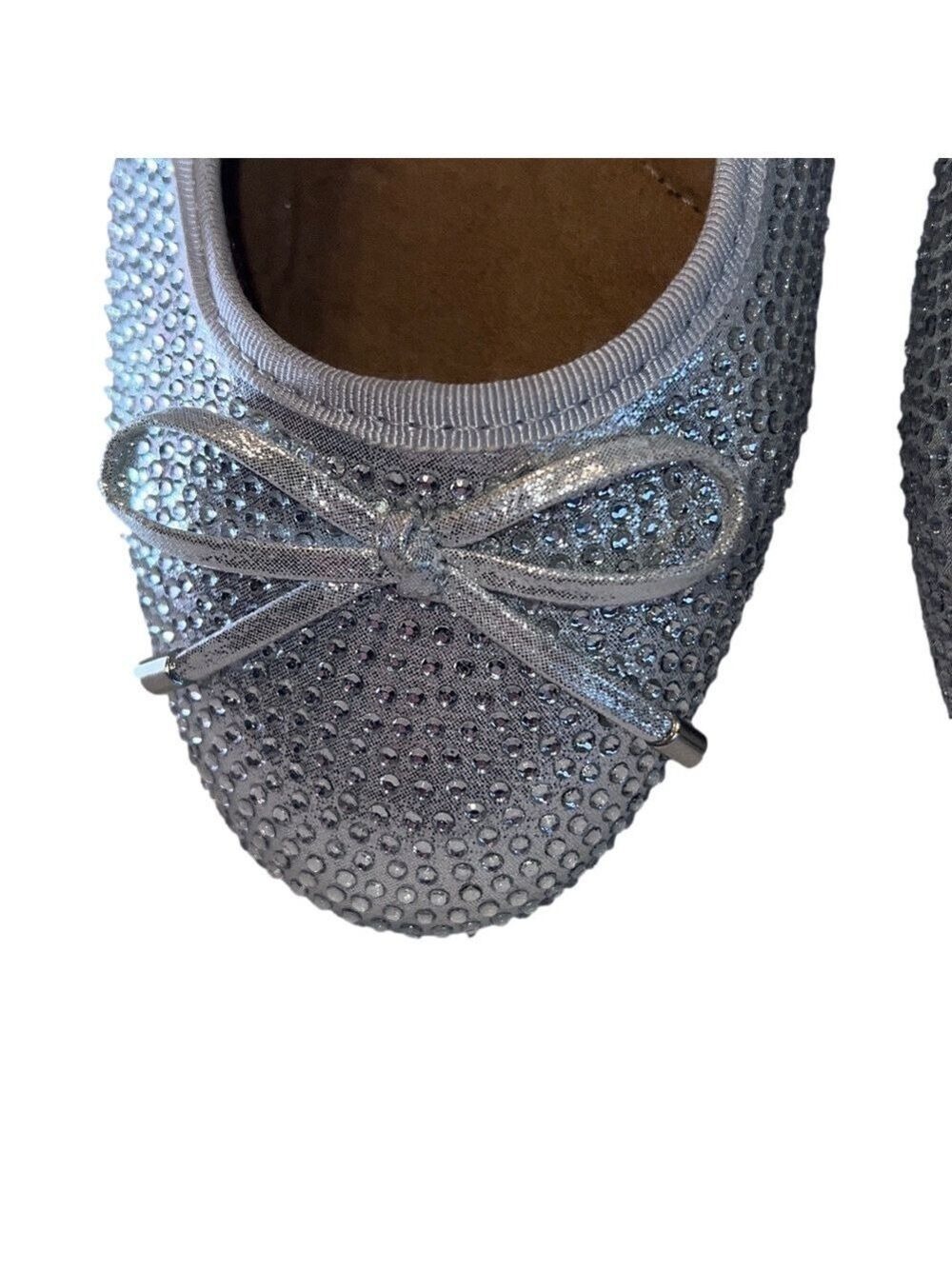 Andiamo Silver Rhinestone Flats with Bow, Size 11,  (T2) - Picture 5 of 10